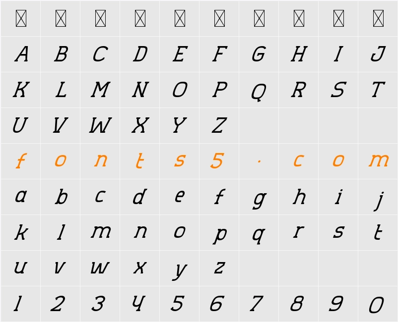 Aero Sans Regular Slant Character Map