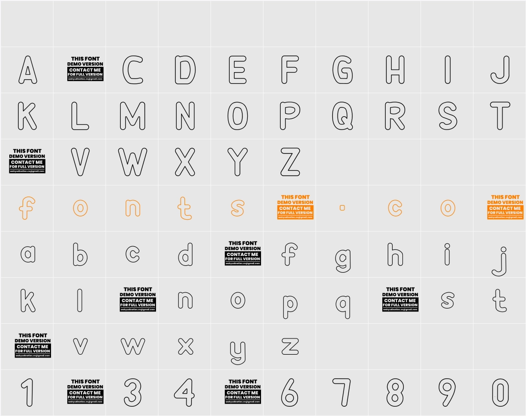 ABCD STARS KID OUTLINE DEMO Character Map