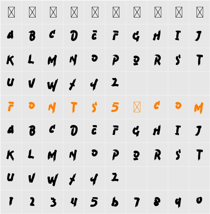 Ace Nova Brush Character Map