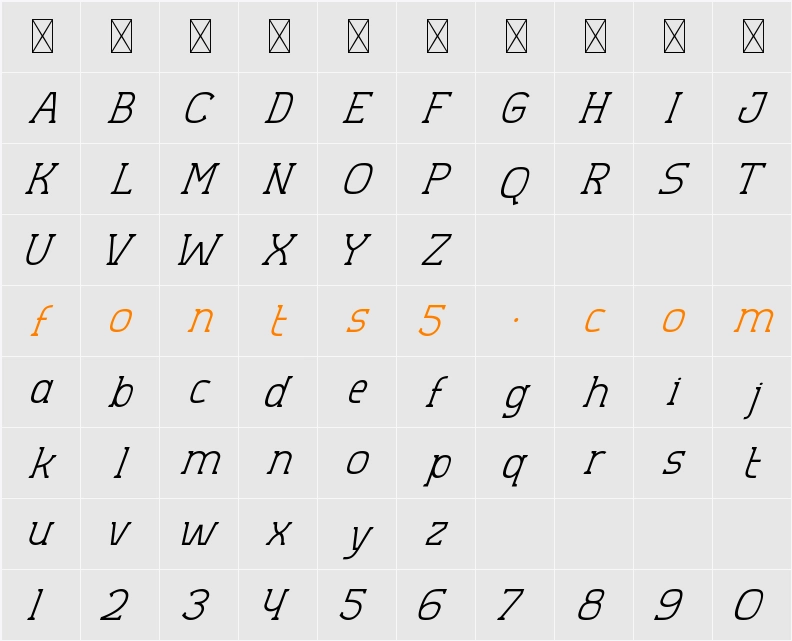 Aero Sans Light Slant Character Map