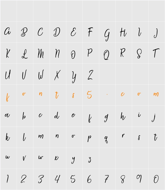 Agustine Script Character Map