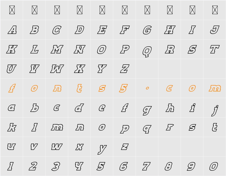 Aero Sans Outline Slant Character Map