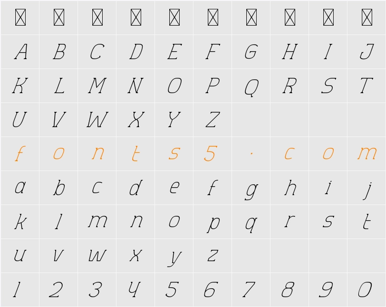 Aero Sans Thin Slant Character Map