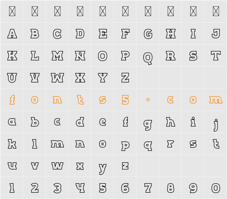 Aero Sans Outline Character Map