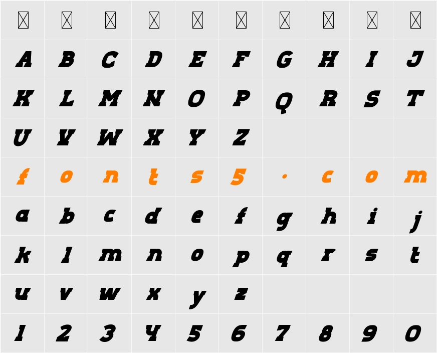 Aero Sans Black Slant Character Map